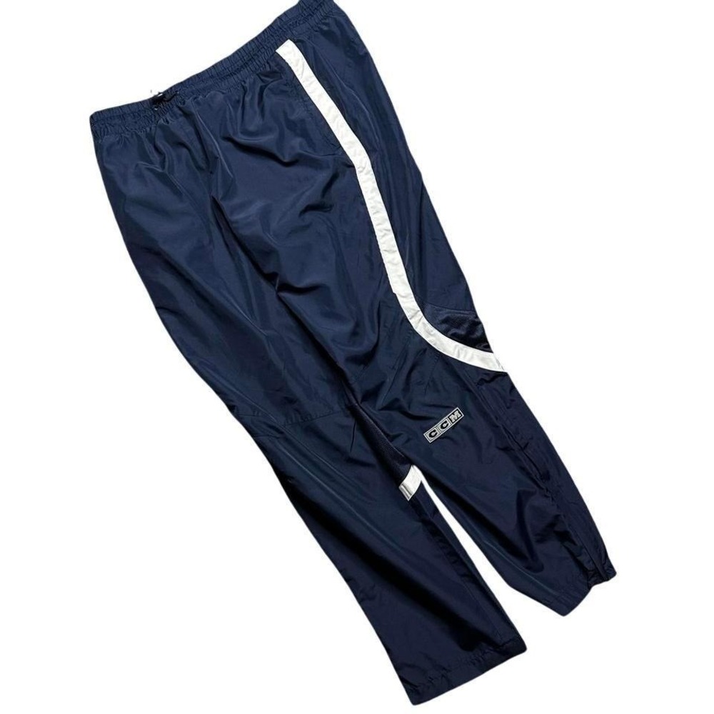CCM Vintage Y2K Hockey Track Pants Navy Blue White Stripe Mens Large L/G Warm Up